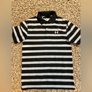 Under Armour Black and Gray Striped Polo Shirt